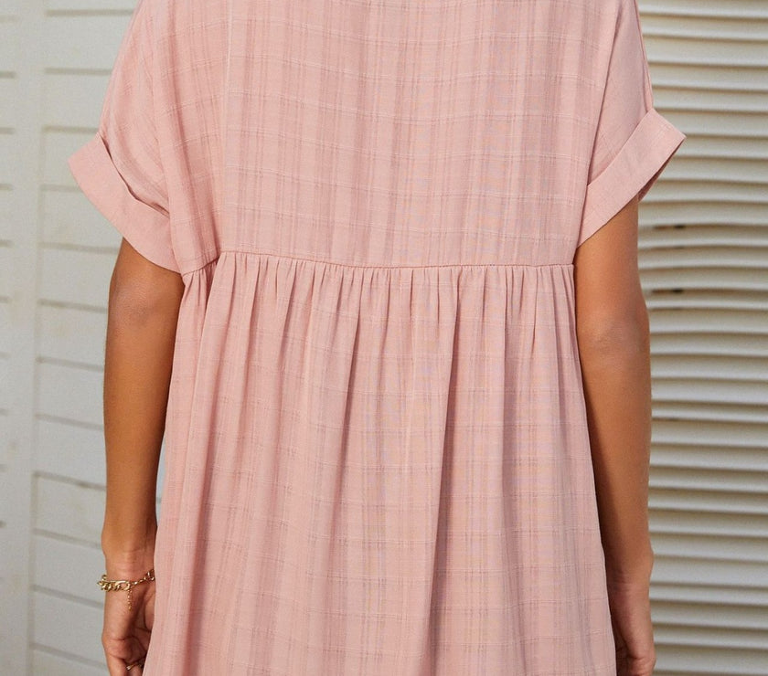 Mandy Side Slit Notched Short Sleeve Blouse