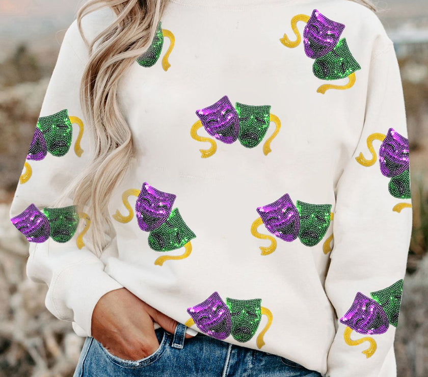 Sequin Round Neck Long Sleeve Sweatshirt