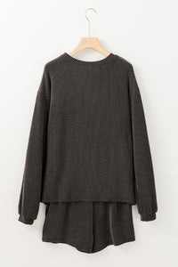 Carbon Grey Mardi Gras Fleur de Lis Patched Corded Long Sleeve Top and Shorts