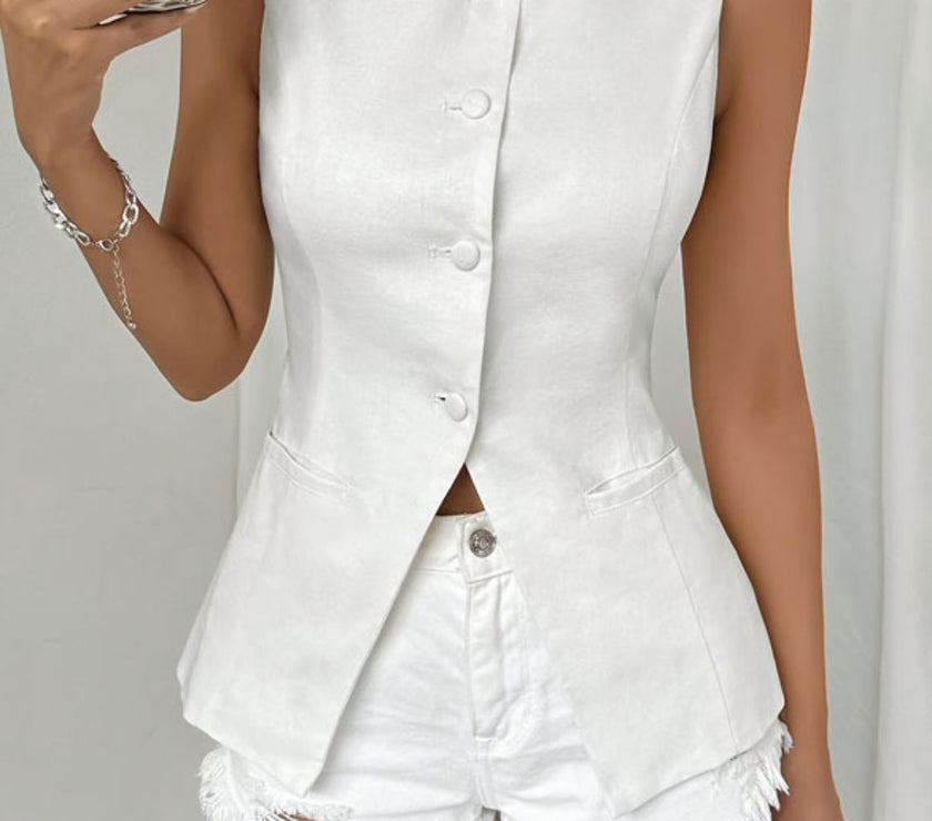 Button Down Round Neck Vest