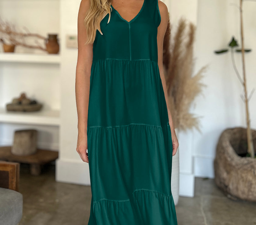 FAM-FAM V-Neck Sleeveless Midi Tiered Dress