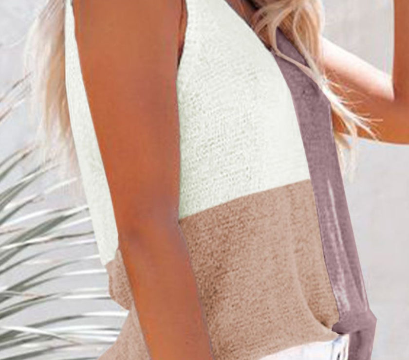 Color Block V-Neck Knit Vest