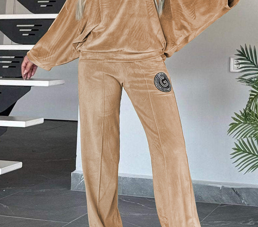 Full Size Boat Neck Long Sleeve Top and Pants Set