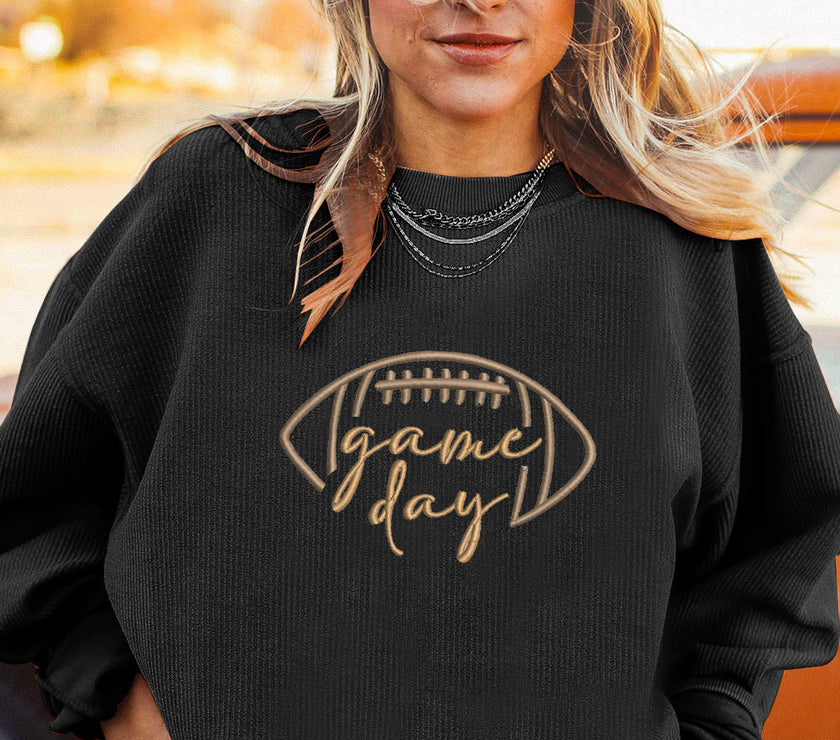 Apricot Football Graphic Drop Shoulder Game Day Corded Sweatshirt