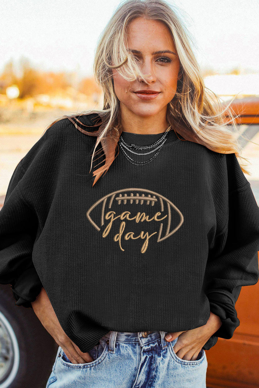 Apricot Football Graphic Drop Shoulder Game Day Corded Sweatshirt
