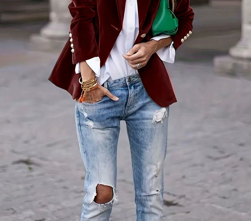 Lapel Collar One Button Blazer