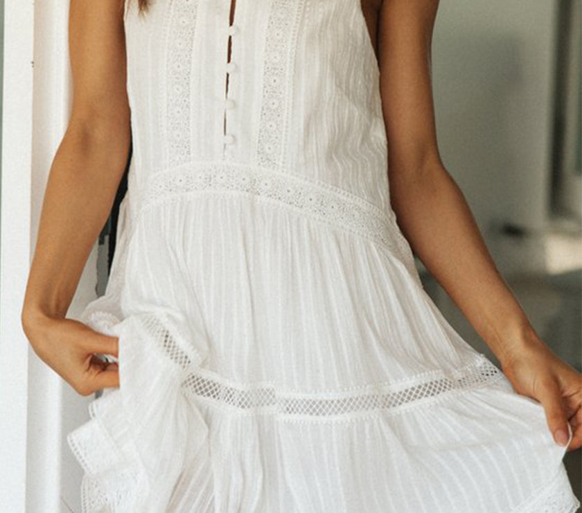 Half Button Sleeveless Mini Dress