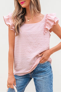 Gossamer Pink Textured Bow Knot Frilled Butterfly Sleeve Blouse