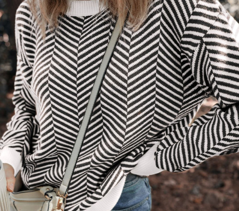 Striped Round Neck Long Sleeve Sweater