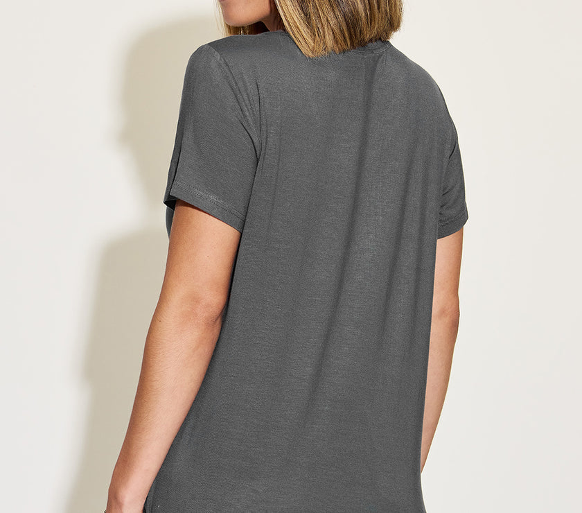 Basic Bae Full Size V-Neck High-Low T-Shirt