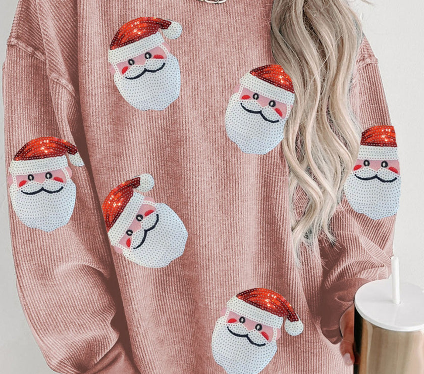 Sequin Santa Patch Ribbed Sweatshirt