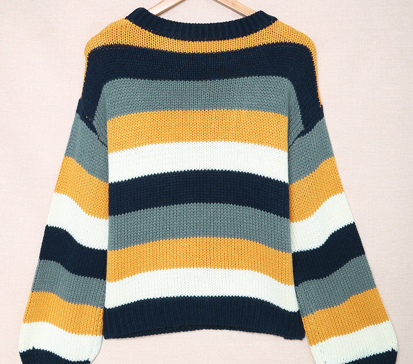 Color Block Round Neck Dropped Shoulder Sweater