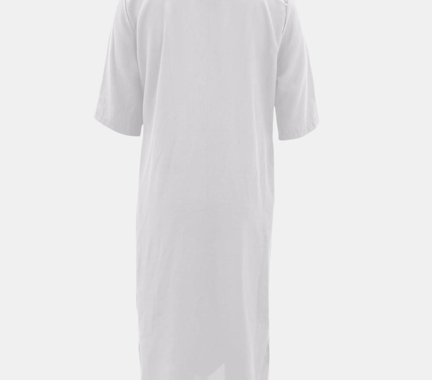 Full Size Notched Half Sleeve Midi Dress