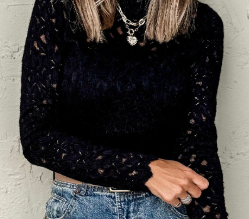 Crochet Turtleneck Long Sleeve Top