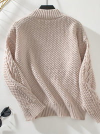 Cable-Knit Mock Neck Long Sleeve Sweater