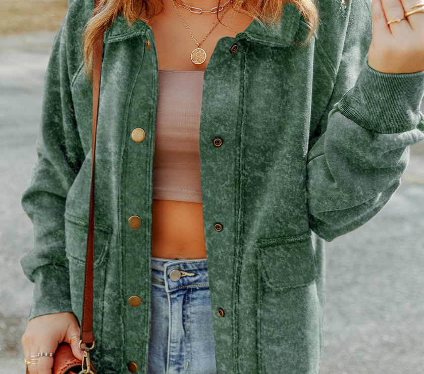 Snap Down Flap Pocket Long Sleeve Shacket