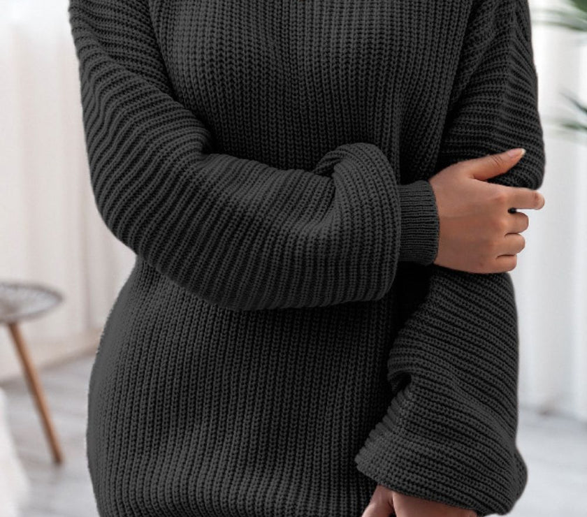 Boat Neck Long Sleeve Mini Sweater Dress
