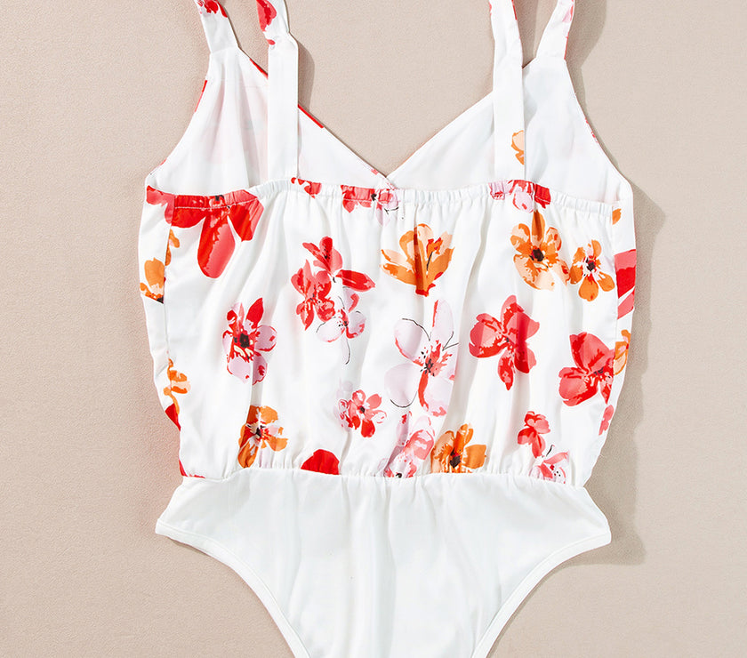 Tied Printed Surplice Sleeveless Bodysuit