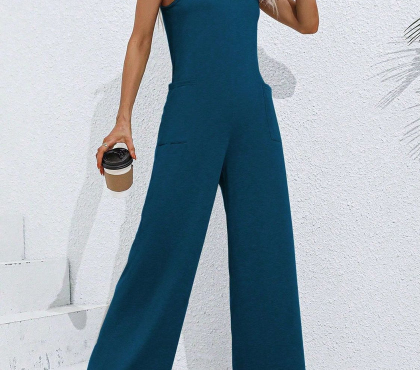 Scoop Neck Tie Shoulder Jumpsuit