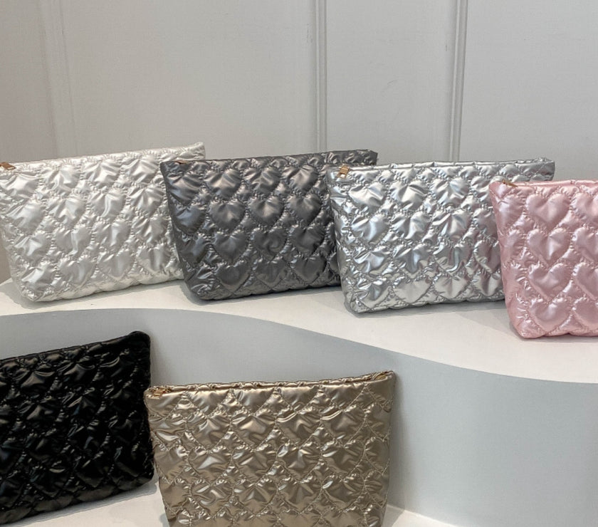 Ruched Heart Clutch with Zipper