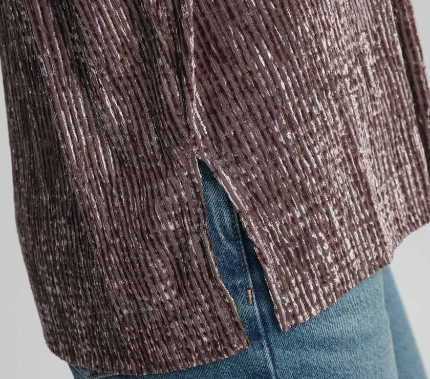 Umgee Side Slit Texture Button Up Shirt