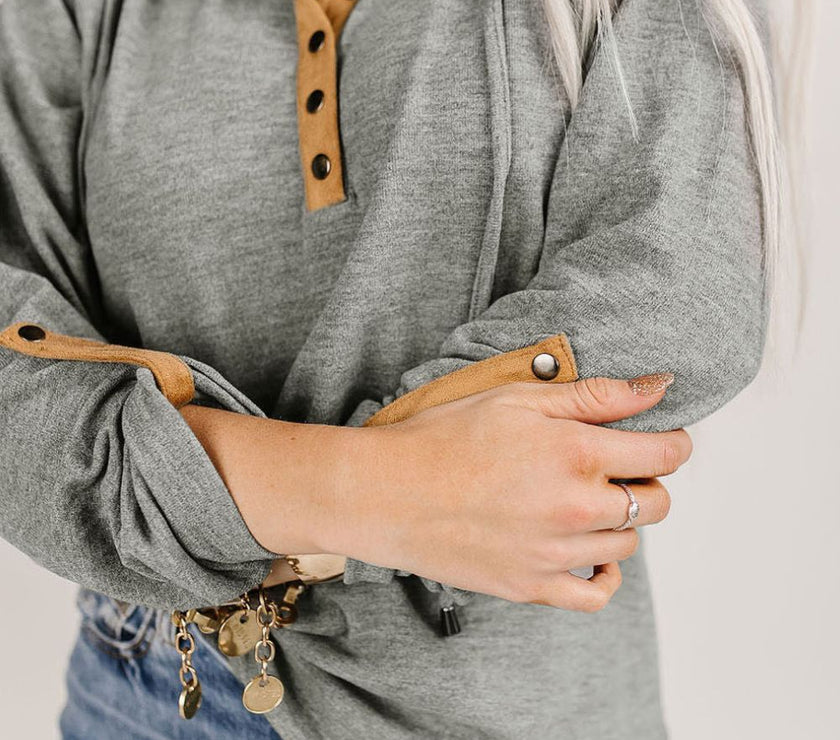 Drawstring Quarter Snap Long Sleeve Hoodie