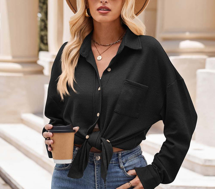 Mandy Collared Neck Dropped Shoulder Shirt