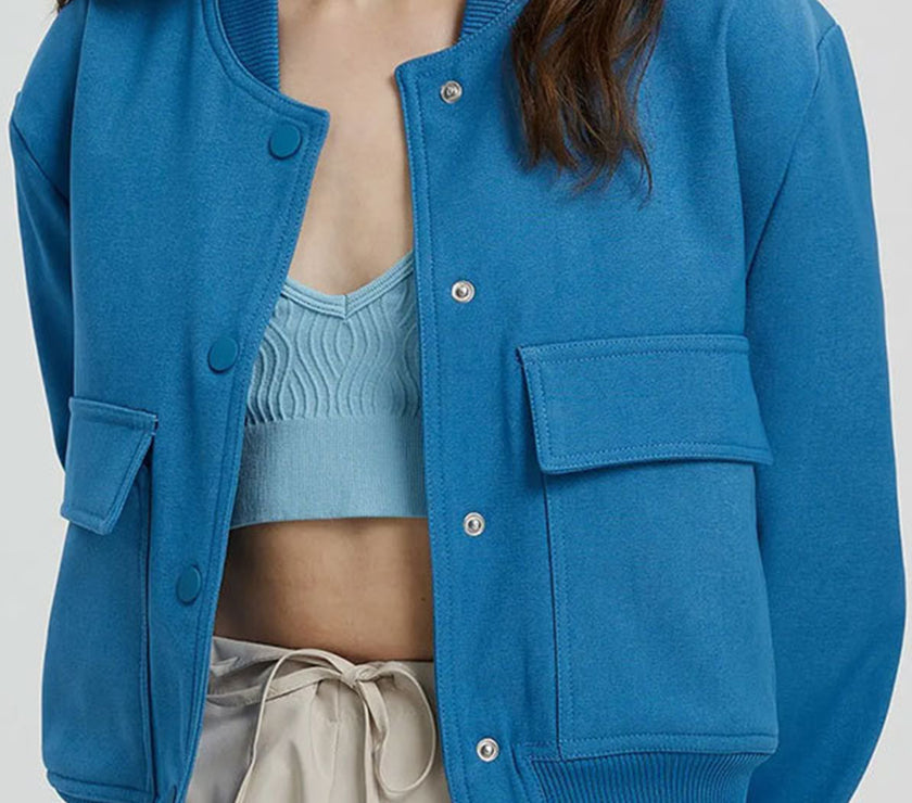 Pocketed Snap Down Baseball Collar Jacket