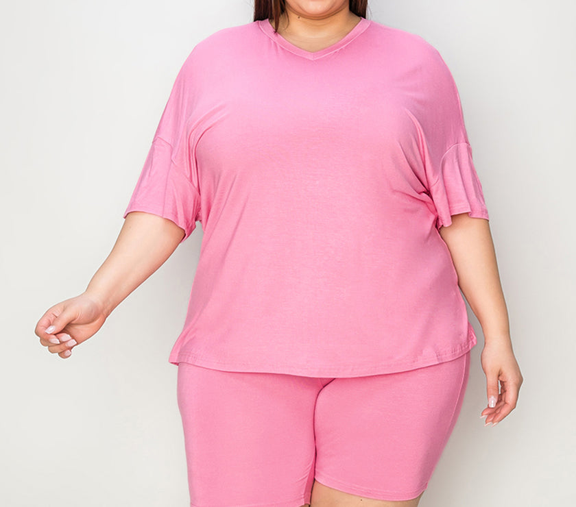 Basic Bae Full Size V-Neck Drop Shoulder T-Shirt and Shorts Set