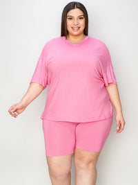 Basic Bae Full Size V-Neck Drop Shoulder T-Shirt and Shorts Set