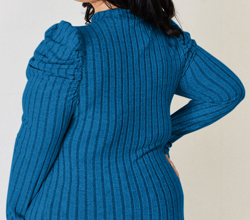 Basic Bae Full Size Ribbed Mock Neck Puff Sleeve T-Shirt