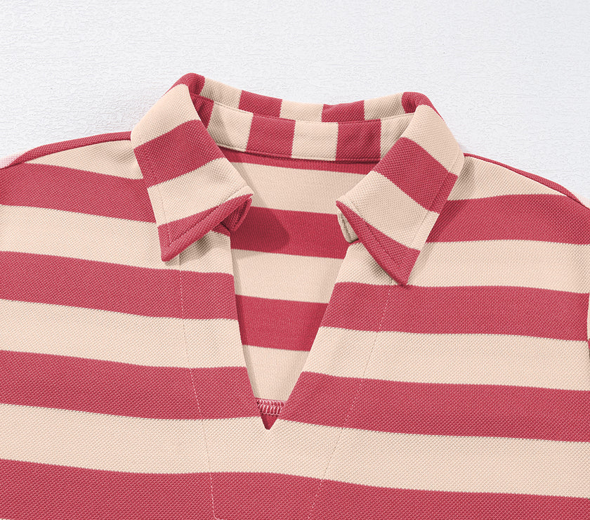 Contrast Striped Johnny Collar Long Sleeve Mini Dress