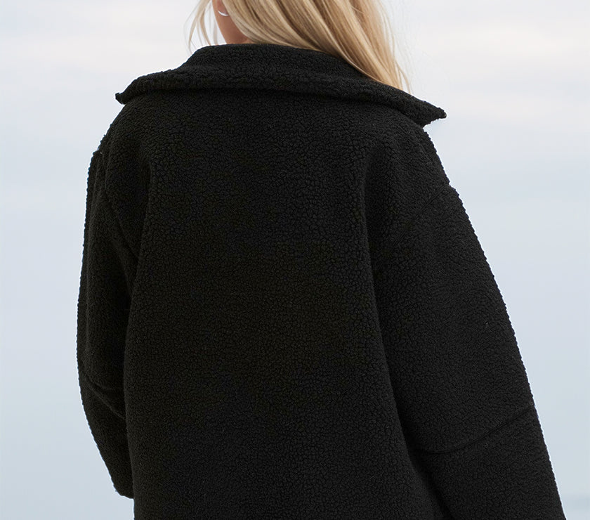 Turtleneck Zip Up Long Sleeve Plush Jacket