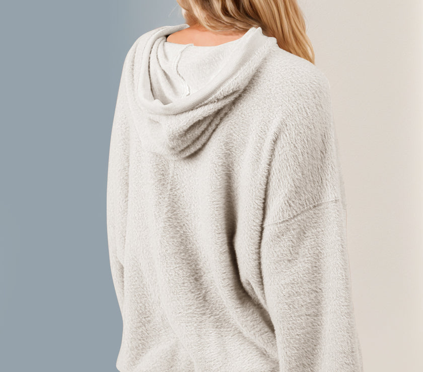 Double Take Half Zip Long Sleeve Hoodie with Kangaroo Pocket