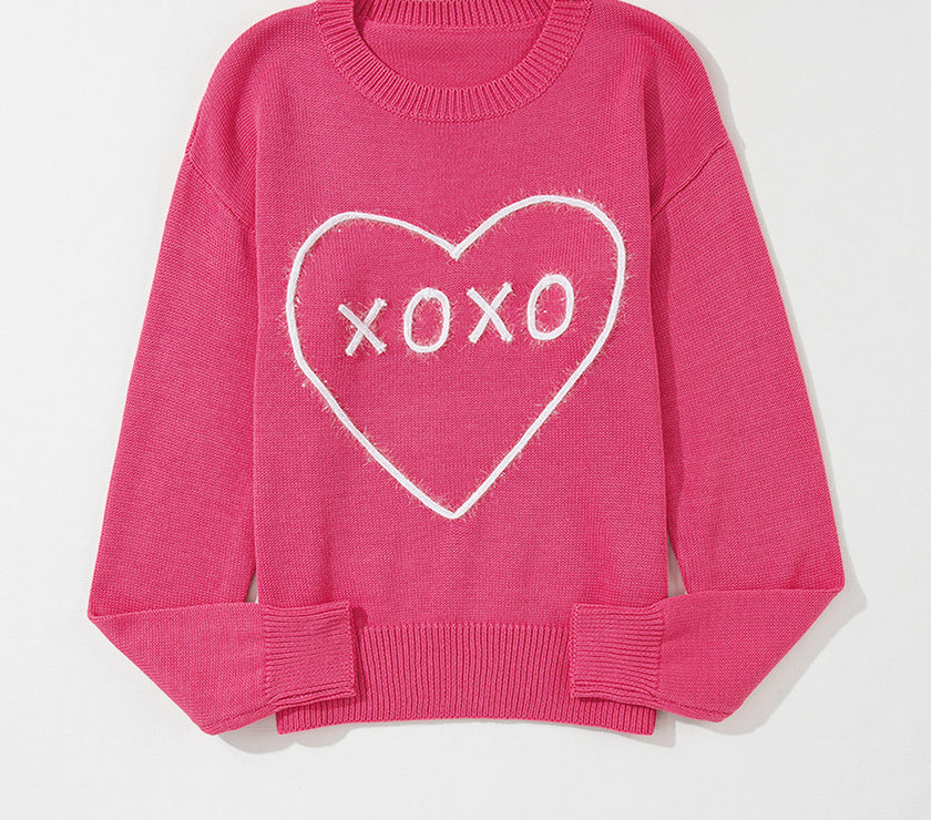 XOXO Round Neck Drop Shoulder Sweater