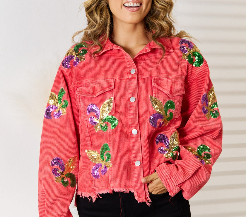 Sequin Raw Hem Jacket