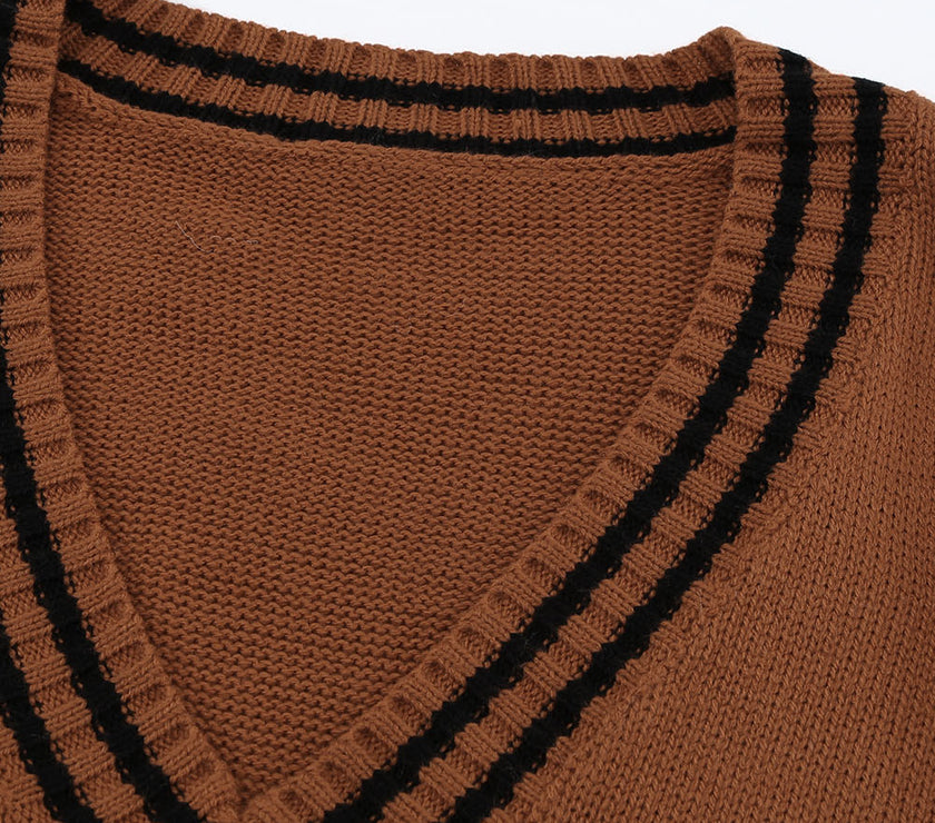 Striped Trim V-Neck Sweater Vest