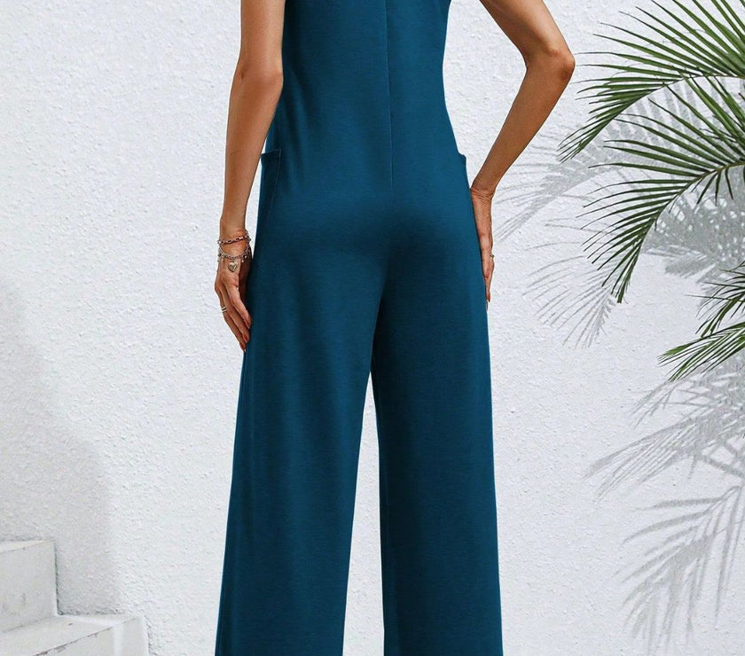 Scoop Neck Tie Shoulder Jumpsuit