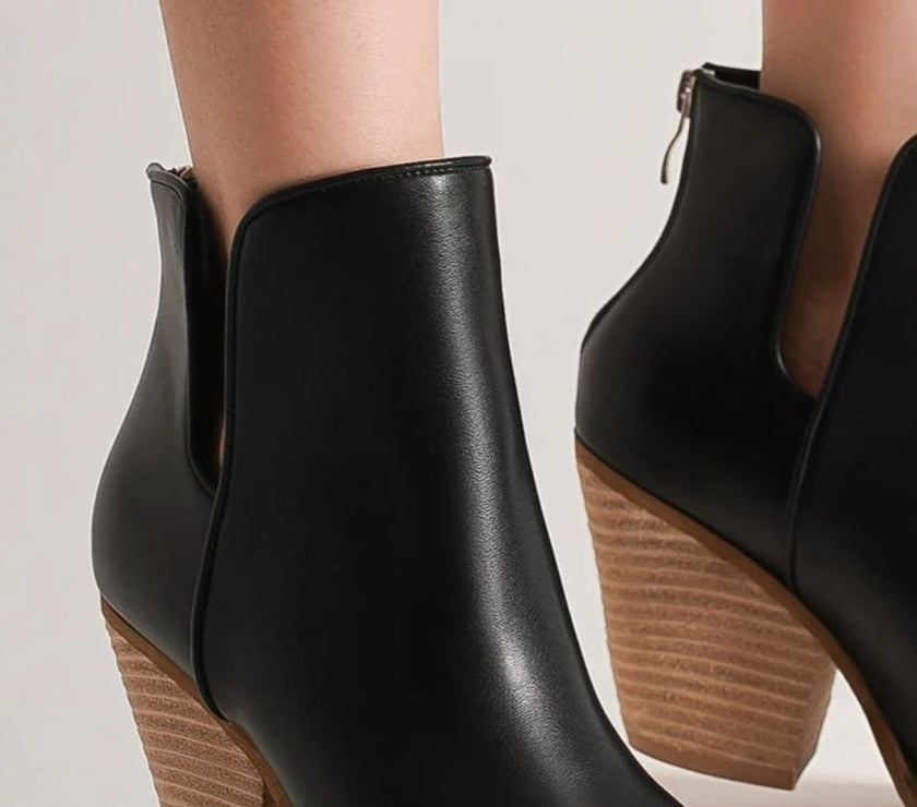 Beast Fashion Pointed Metal-Tip Toe Block Heel Ankle Boots