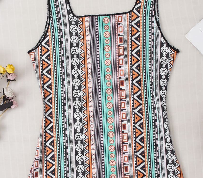 Printed Square Neck Wide Strap Tank
