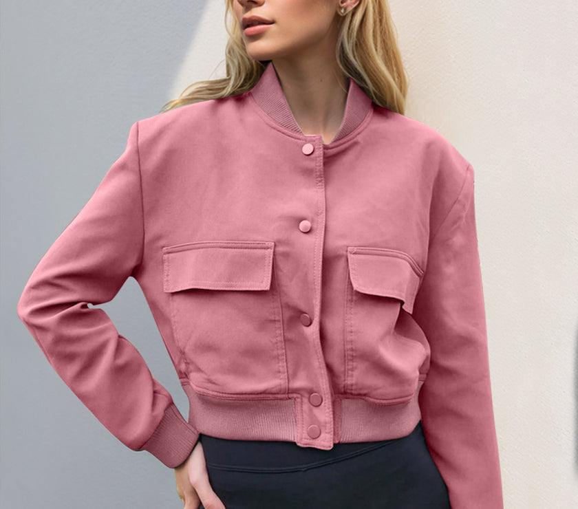 Pocketed Snap Down Baseball Collar Jacket