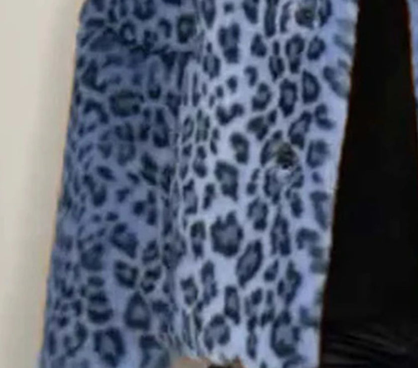 Full Size Leopard Furry Collared Neck Long Sleeve Coat