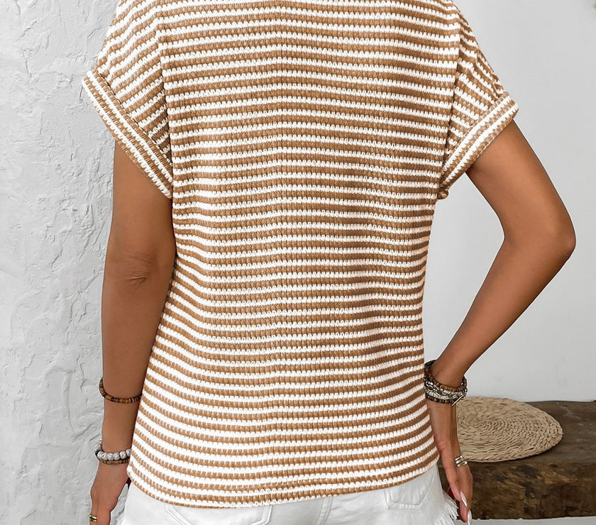 Striped V-Neck Short Sleeve T-Shirt