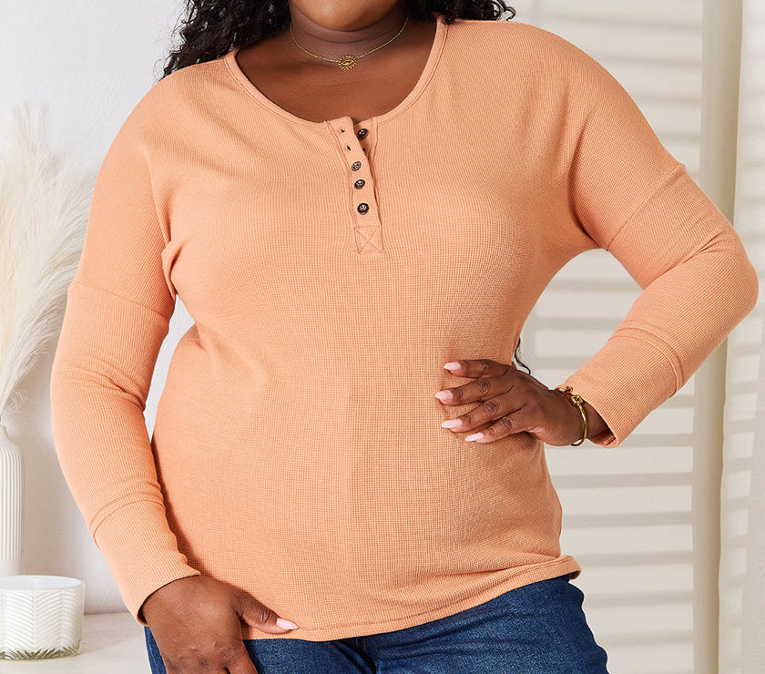 Basic Bae Half Button Long Sleeve Top