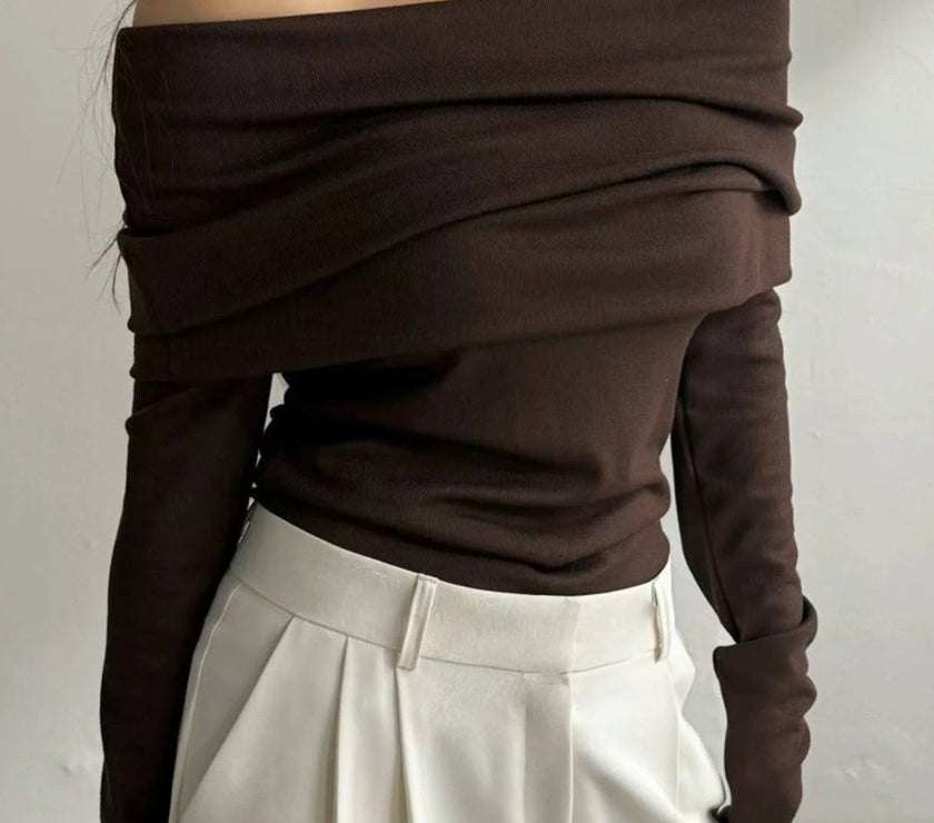 Off-Shoulder Long Sleeve Knit Top