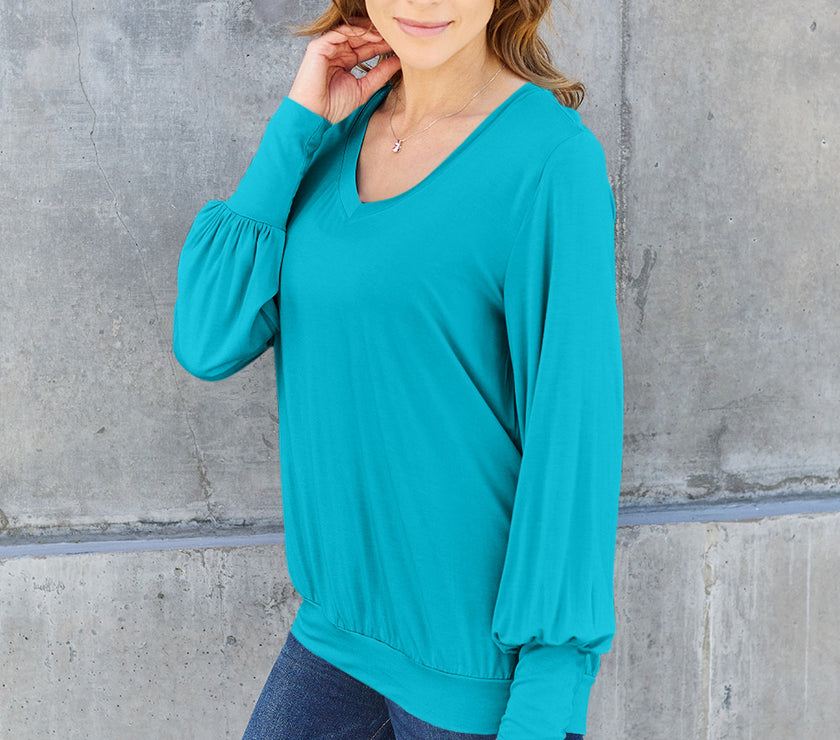 Basic Bae Full Size V-Neck Lantern Sleeve Top