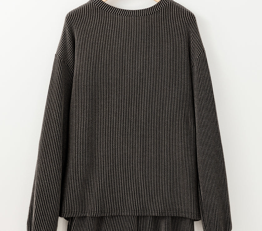 Carbon Grey Bowknot Patched Pattern Corded Long Sleeve Top and Shorts Outfit