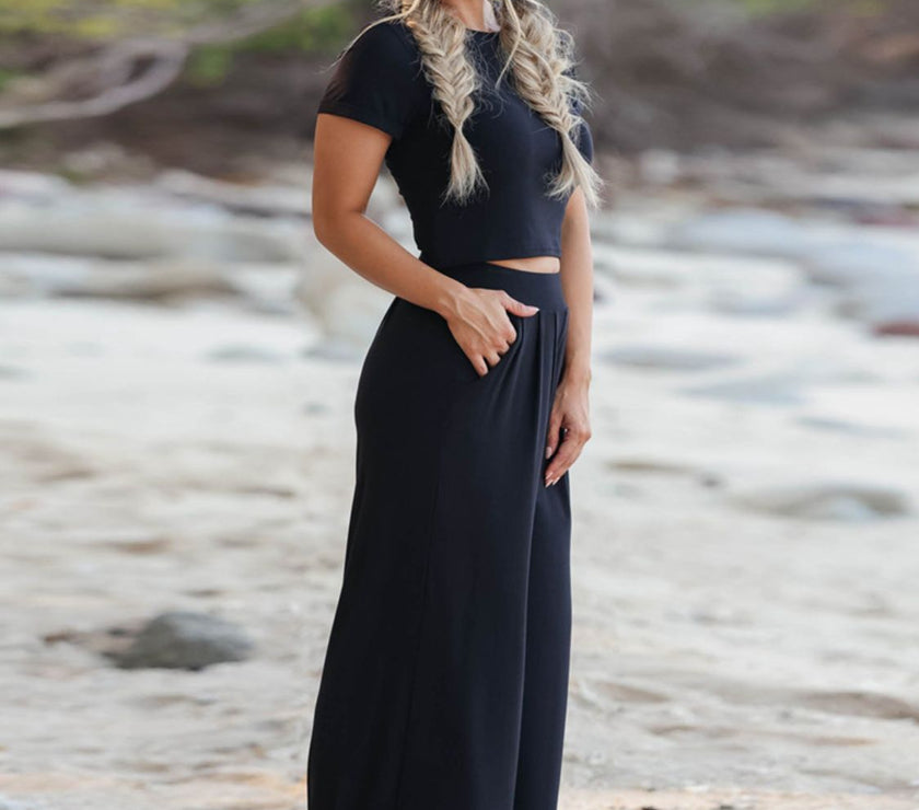 Short Sleeve T-Shirt and Wide Leg Pants Set