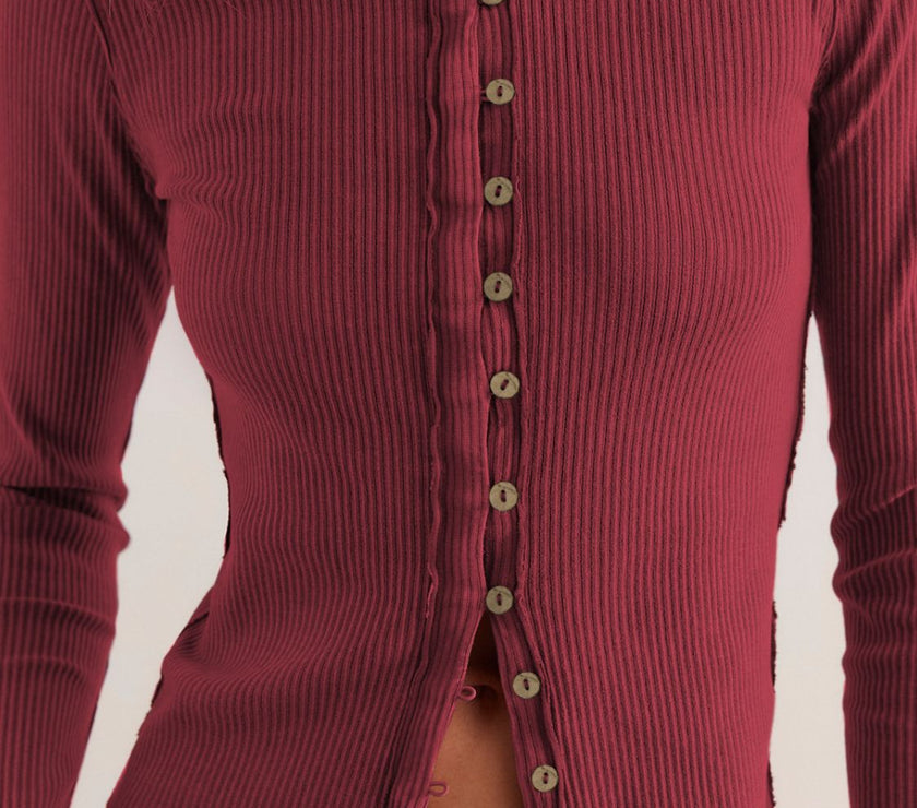 Ribbed Round Neck Long Sleeve Top