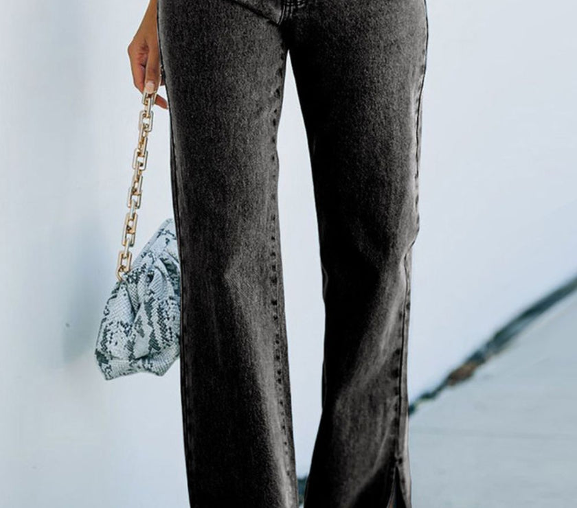 Side Slit Jeans with Pockets